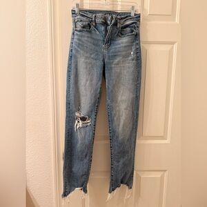 American Eagle Outfitters Distressed Blue Straight Leg Jeans